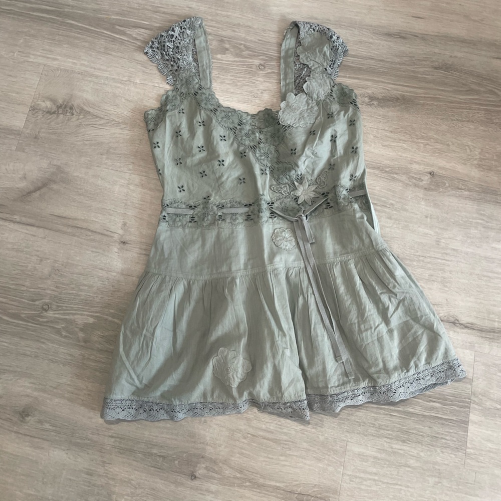 Free People mini dress Lace Trim Light Blue Dress Size 6 - Picture 3 of 5